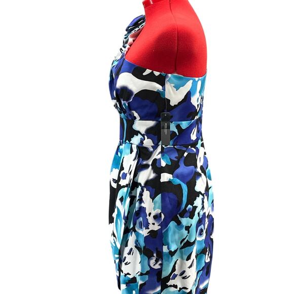 Bisou Bisou Blue Black Floral One Shoulder Wrap Dress Women 16 - Picture 5 of 10
